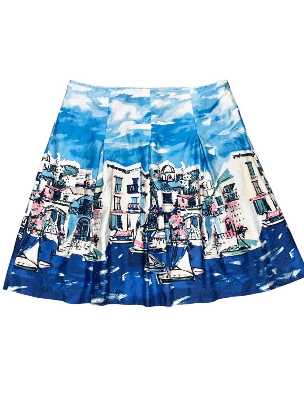 CHARTER CLUB Cotton Pleated A-Line Skirt Coastal Sailboat Resortwear Preppy 16